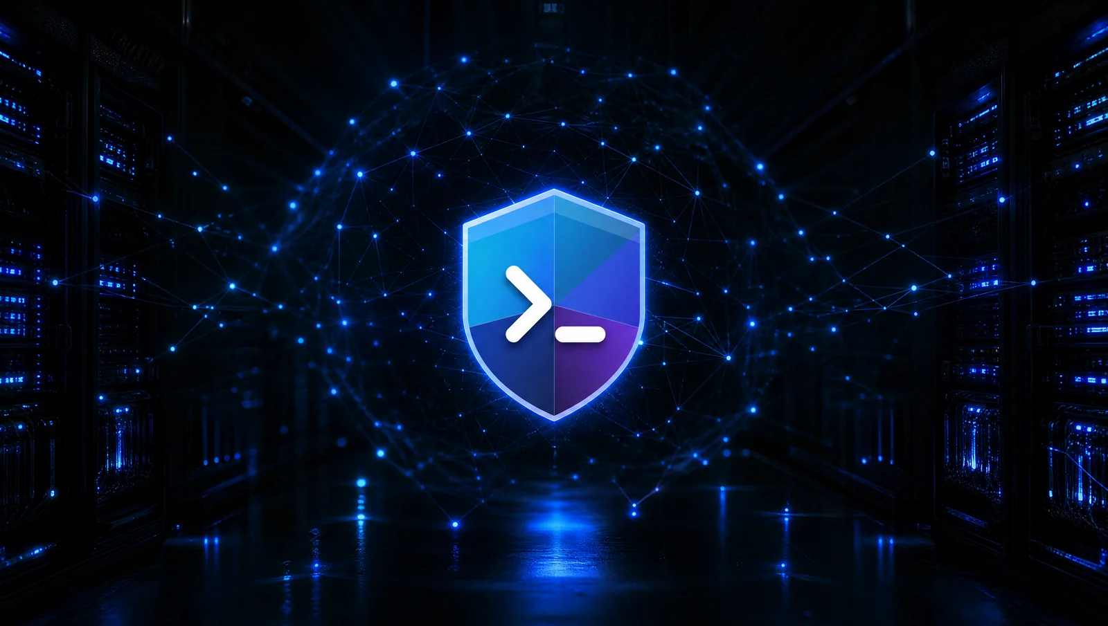 Rudy Systems shield over a connected cybersecurity network
